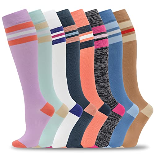 fenglaoda 8 Pairs Compression Socks for Men & Women 20-30 mmHg Knee High Nurse Pregnant Running Medical and Travel Athletic