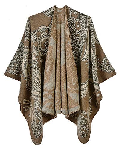 Urban CoCo Women's Color Block Shawl Wrap Open Front Poncho Cape (Series 23-Camel)