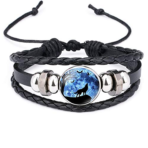 GOOKEY Adjustable Wolf Braided Leather Bracelet - Cute Bangle Bracelets for Women, The Pretty Gifts for Women (Black)
