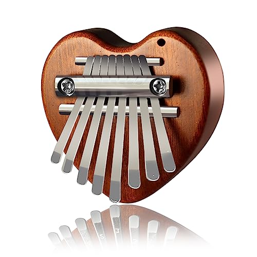 DSSPORT Mini kalimba 8 key thumb piano,african wood kalimba thumb piano for Kids Adults,Finger Piano kalimba musical instruments for Msuic beginners-Heart Shaped