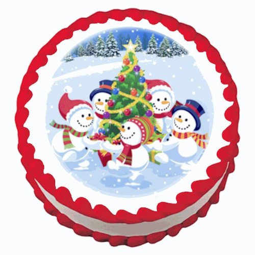 8' Round ~ Winter Buddies Christmas ~ Edible Cake/Cupcake Topper - d8003