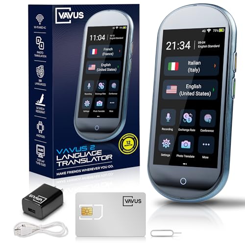 Vavus Language Translator Device with Unlimited Lifetime Global 4G Internet Included - Sim Card, WiFi & Offline Translation - 138 Languages and dialects