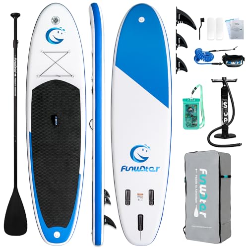 FunWater Stand Up Paddle Board 11'x33''x6'' Ultra-Light (20.4lbs) Inflatable Paddleboard with ISUP Accessories,Three Fins,Adjustable Paddle, Pump,Backpack, Leash, Waterproof Phone Bag