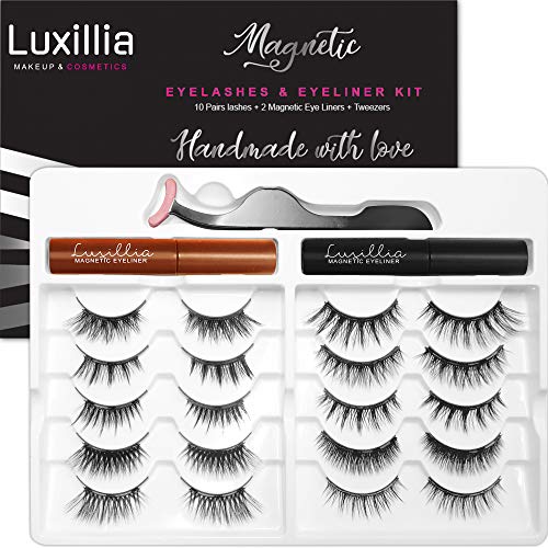 Luxillia Magnetic Eyelashes with Eyeliner, Most Natural Looking Magnetic Lashes Kit with Applicator, Best 8D, 3D Look, Reusable Fake Eye Lash, No Glue, Strongest Waterproof Liquid Liner