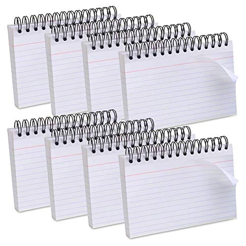 Koogel 400 Pages, 3 x 5 Inch White Learning Card Note Cards 8 Pack of White Paper Ring Bulk Index Cards for Home School Office