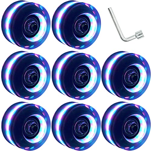 Nezylaf 8 Pack 78A Light up Roller Skate Wheels 32 * 58/36 * 65mm, Skate Wheels with Abec9 Bearings Installed for Indoor or Outdoor Double Row Skating and Skateboard Accessories