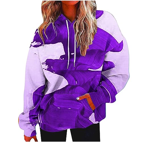 KSODFNXH Hoodies for Girls Casual Trendy Gradient Color Long Sleeves Tops with Pockets Loose Drawstring Sweatshirts