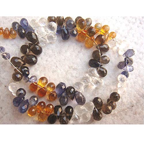 LKBEADS 1 Strand Natural Multi Gemstone Briolettes - Micro Faceted Tear Drop Briolettes - 7x5mm 12 Inch Long Long Code-HIGH-15757