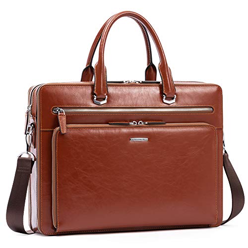 BOSTANTEN Briefcases for Men Leather Laptop Bag 15.6 inch Computer Messenger Shoulder Slim Bag Buisness Travel Work Case