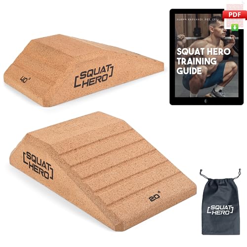 Squat Hero, Cork Squat Wedge Block, Perfect for Knees Over Toes and Full Depth Squat Training, Patent Pending Non-Slip Slant Board, Deadlift Wedge, Calf Stretcher, Quantity 2