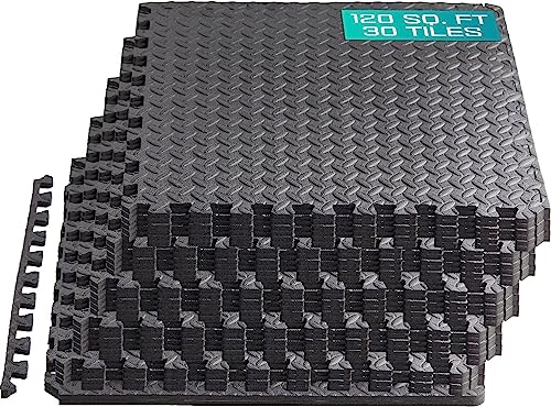 Yes4All Interlocking Exercise EVA Mat Floor Protector (120 Square Feet - Black - with Border) - ²XPAJZ (XPAJ)
