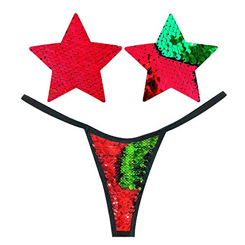 Neva Nude HO HO HO Christmas Red to Green Flip Sequin Naughty Knix Pasties and Pantie Set G-String One Size-Nipple Covers