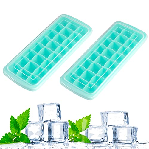 NMQLX Ice Cube Tray, 2 Pack Silicone Ice Cube Mold, 24 Cubes Easy-Release Ice Trays with Spill-Resistant Removable Lid for Chilled Drinks