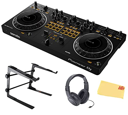 Pioneer DDJ-REV1, DJ Controller Bundle with Stand, Headphones and, Austin Bazaar Polishing Cloth