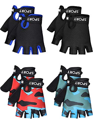 SATINIOR 4 Pairs Kids Half Finger Cycling Gloves Non Slip Sports Gloves for Summer Outdoor Sports Children (4-8 Years, Mixed Style)