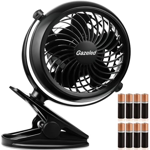 Gazeled Clip on Fan Battery Operated, 360° Rotation, with 8 Free AA Batteries, Quiet USB or Battery Operated Fan, 5'' Portable Battery Powered Clip on Fan for Camping, Stroller, Bedroom, Outdoor
