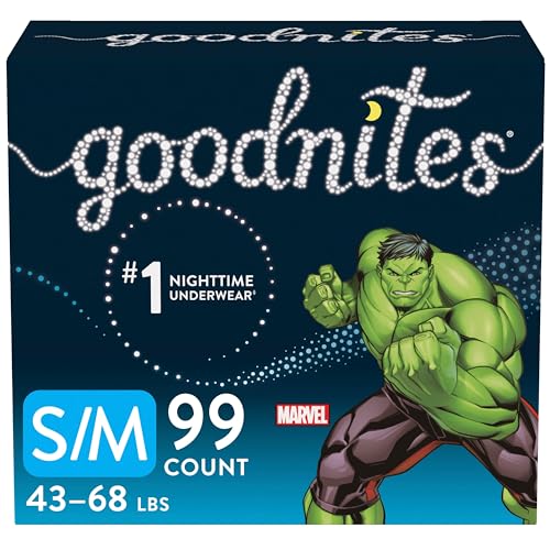 Goodnites Boys' Nighttime Bedwetting Underwear, Size S/M (43-68 lbs), 99 Ct (3 Packs of 33), Packaging May Vary