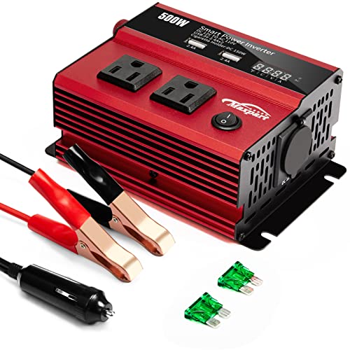 500W Power Inverter, Car/Light Truck 12V DC to 110V AC Converter Dual 2.4A USB Ports Car Charger Inverter with Cigarette Lighter Ports for Smartphones Laptops Tablets