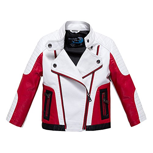 Budermmy Boys Leather Motorcycle Pilot Jackets Toddler Coats (5-6 Years, White)
