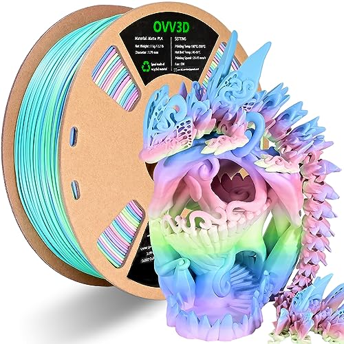 OVV3D Rainbow PLA Filament 1.75mm, Rainbow PLA 3D Printer Filament Multicolor Matte Color Changing Rainbow PLA Filament with Pink Purple Blue Green Blue, 3D Printing Filament 3D Filament, 1kg