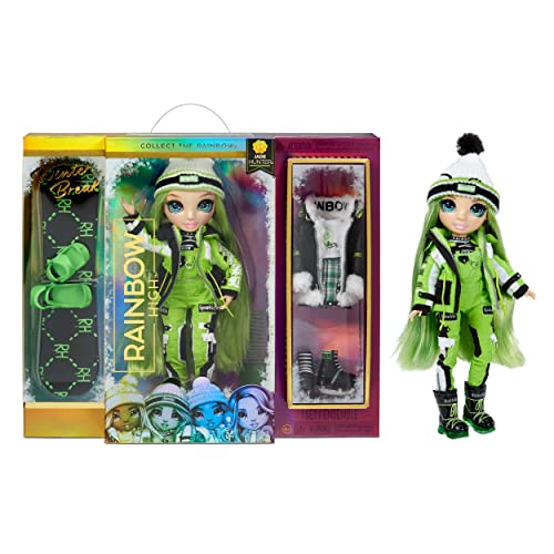 Rainbow High Winter Break Jade Hunter – Green Fashion Doll and Playset with 2 Designer Outfits, Snowboard and Accessories, Kids and Collectors, Toy Gift Ages 6 7 8+ to 12