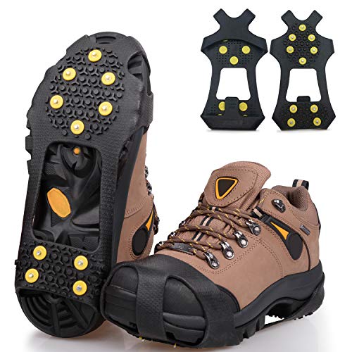 Ice Snow Cleats for Shoes Boots,Walk Traction Cleats Rubber Crampons Anti Slip 10-Stud Winter Ice Cleat Slip-on Stretch Footwear for Women Men Kids