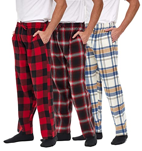 Andrew Scott Men's 3 Pack Cotton Flannel Fleece Brush Pajama Sleep & Lounge Pants (Small / 28-30, 3 Pack - Classic Flannel Assorted Plaids)