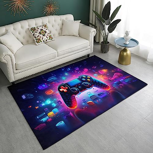 Area Rug Neon Game Controller Pattern，3D Printed Decor Carpet，Print Non-Slip Washable Indoor Rug for Living Room Dining Bedroom Luxe Print Foyer Mat Rug-3.9 * 5.9 ft