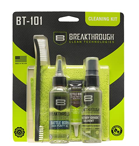 Breakthrough Clean Technologies 101 Basic Gun Cleaning Kit - Includes Military-Grade Solvent, Battle Born High-Purity Oil, and Battle Born Grease with PTFE - Perfect for Handguns and Rifles