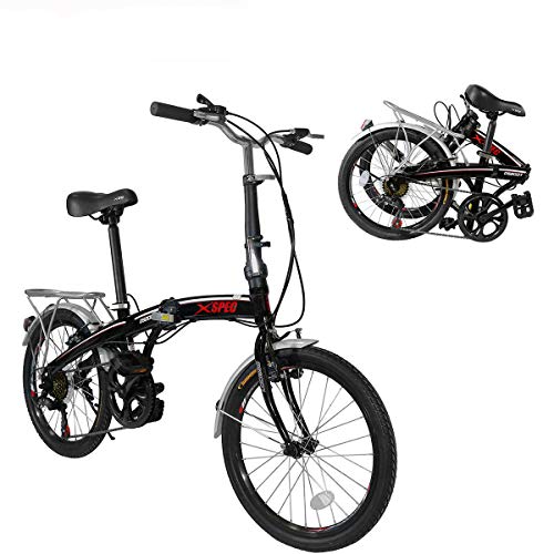 Xspec 20' 7 Speed Folding Compact City Commuter Bike, Black (NOT an Electric Bike)