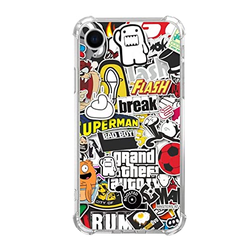 WidofvSpky Fashion Pop-Art Collage Case for iPhone XR, Colorful Cool Stickers Case Compatible with iPhone XR for Boys Girls and Women, Unique Trendy TPU Bumper Phone Cover Case for iPhone XR