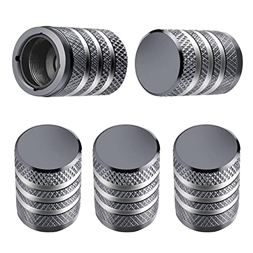 Tire Valve Stem Cap Cover - (5 Pack) Tire Air Caps Metal with Plastic Liner Corrosion Resistant Leak-Proof for Car Truck Motorcycle SUV and Bike Grey