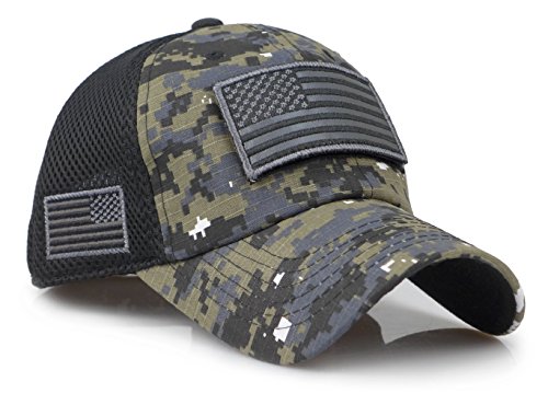 The Sox Market Camouflage Constructed Trucker Special Tactical Operator Forces USA Flag Patch Baseball Cap (Digital Black)