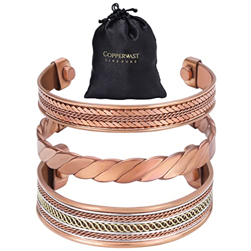 Coppervast Copper Bracelets- for Men and Women| Set of 3 with Gift Bag |Mother's Day Gift |Handmade 100% Copper (Braided)