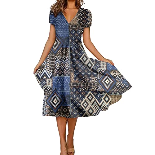 Women Print Dress 2023 St. Patrick's Day Easter Day Generic Cotton Sun Dresses Women Casual Summer Long White Con Cutout Ruched Ruffle Hem Tie Front Dress V Neck Sun Dresses Women Summer Casual