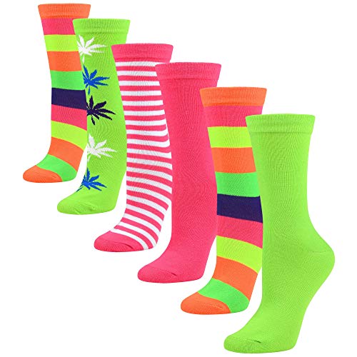 Debra Weitzner 6 Pairs Women’s Colorful Cotton Crew Socks Casual Argyle Patterned Fun Socks for Girls