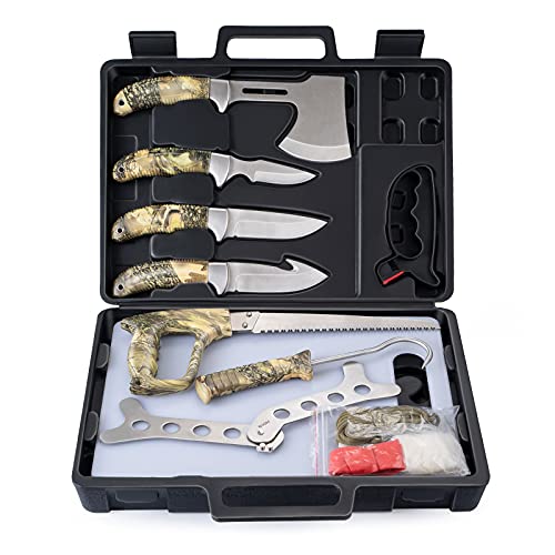 GVDV Hunting Knife Set - Deer Hunting Gear and Accessories, Field Dressing Kit Portable Butcher Game Processor Set, Hunting Gifts for Men (14 Pieces)