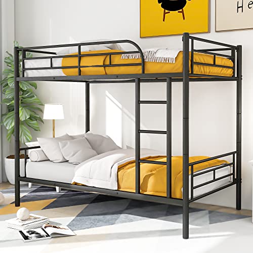 Merax Bunk Bed Twin Over Twin Size with Ladder and high Guardrail, Able to Split, Metal Bunk Bed, Storage Space, Noise Free, Black