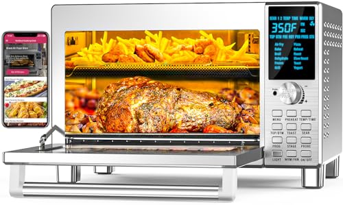 Nuwave Bravo Convection Toaster Ovens Air Fryer Combo with 30QT Large Capacity For A Whole Chicken and 13' Pizza. Multi-Layer Cooking, Probe Feature, 100+ Presets One-Touch Smart Control Countertop