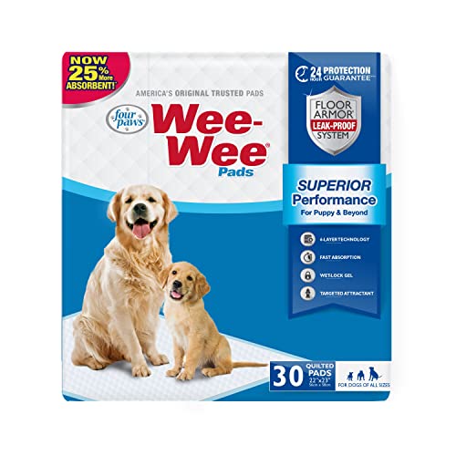 Four Paws Wee-Wee Superior Performance Pee Pads for Dogs - Dog & Puppy Pads for Potty Training - Dog Housebreaking & Puppy Supplies - 22' x 23' (30 Count)