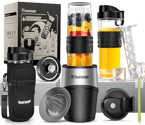 COOL KNIGHT Personal Blender, 500W Portable Blender for Shakes and Smoothies, 10 Pieces Personal Smoothie Blender Set, With 2 * 20 oz Travel Mugs, Carrier Bag, Cooler Stick and Lemon Juicer. BPA Free