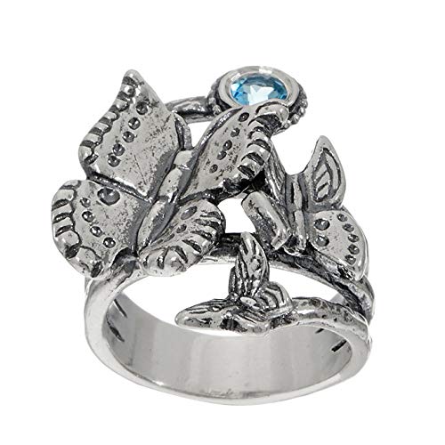 PZ Paz Creations Ring for Women Girls | Sterling Silver Gemstone Accented Butterfly Design (9, Swiss-Blue-Topaz)