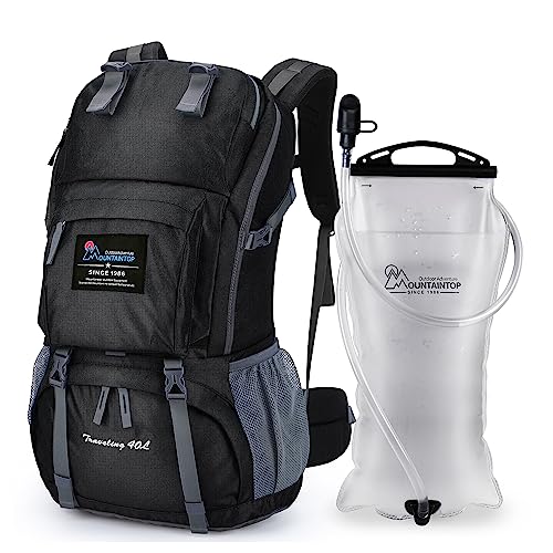 MOUNTAINTOP 40L Hiking Backpack with 3L Hydration Bladder for Women & Men Outdoor Travel Camping Day Pack with Rain Cover, 21.7 x 13 x 7.9 in,Black