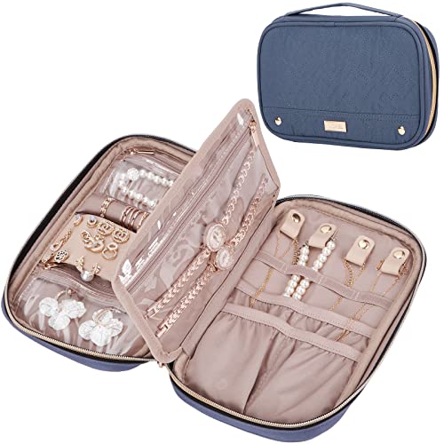 NISHEL Travel Jewelry Organizer Folio, Jewelry Rolls for Necklaces, Earrings, Rings, Bracelets, Watch, Aegean-Blue