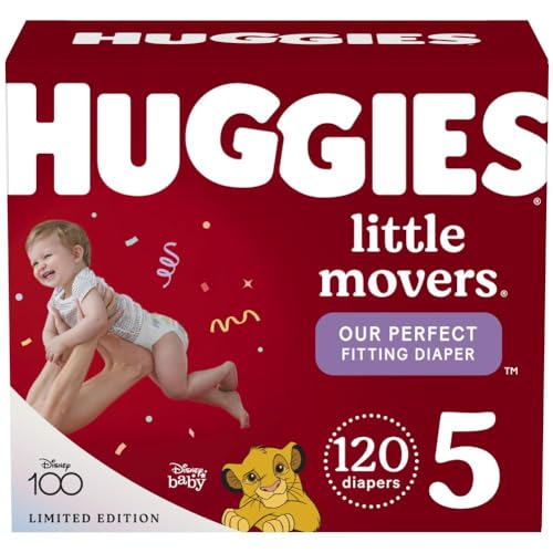 Huggies Size 5 Diapers, Little Movers Baby Diapers, Size 5 (27+ lbs), 120 Count (2 Packs of 60), Packaging May Vary
