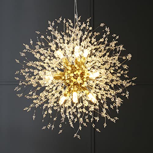 Mivenda Gold Crystal Chandeliers 9-Light Modern Firework Chandelier Dandelion Light Fixture,Bedroom Chandelier,Ceiling Hanging Lighting for Dining Room,Bedroom,Aisle