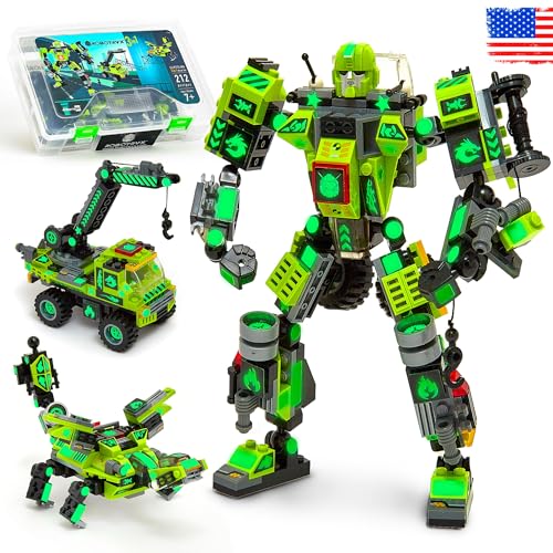 JITTERYGIT Mech Buildable Robot Glow in The Dark STEM Action Figure Toy Set, Cool Space Super Hero Christmas Birthday Gift, Xmas 3 in 1 Present DIY for Boys, Girls, Teen 6 7 8 9 10 Year Olds