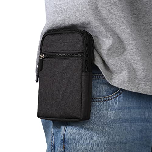 Men's Cell Phone Waist Bag Vertical, Cellphone Belt Loop Holster, Outdoor Sport Travel Nylon Small Mobile Phone Pouch Smartphone Waist Bag with Carabiner Hook Pen Holder Zipper Handbag Carrying Case