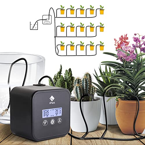 sPlant [Upgraded Pump] LCD Automatic Drip Irrigation Kit for 15 Plants, DIY Plant Self Watering System Device Digital Programmable Water Timer, Waterer for Indoor House Plant Vacation Watering