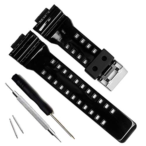Natural Resin Replacement Watch Band Strap for Casio Mens G-Shock GD120/GA-100/GA-110/GA-100C (Shiny Black)